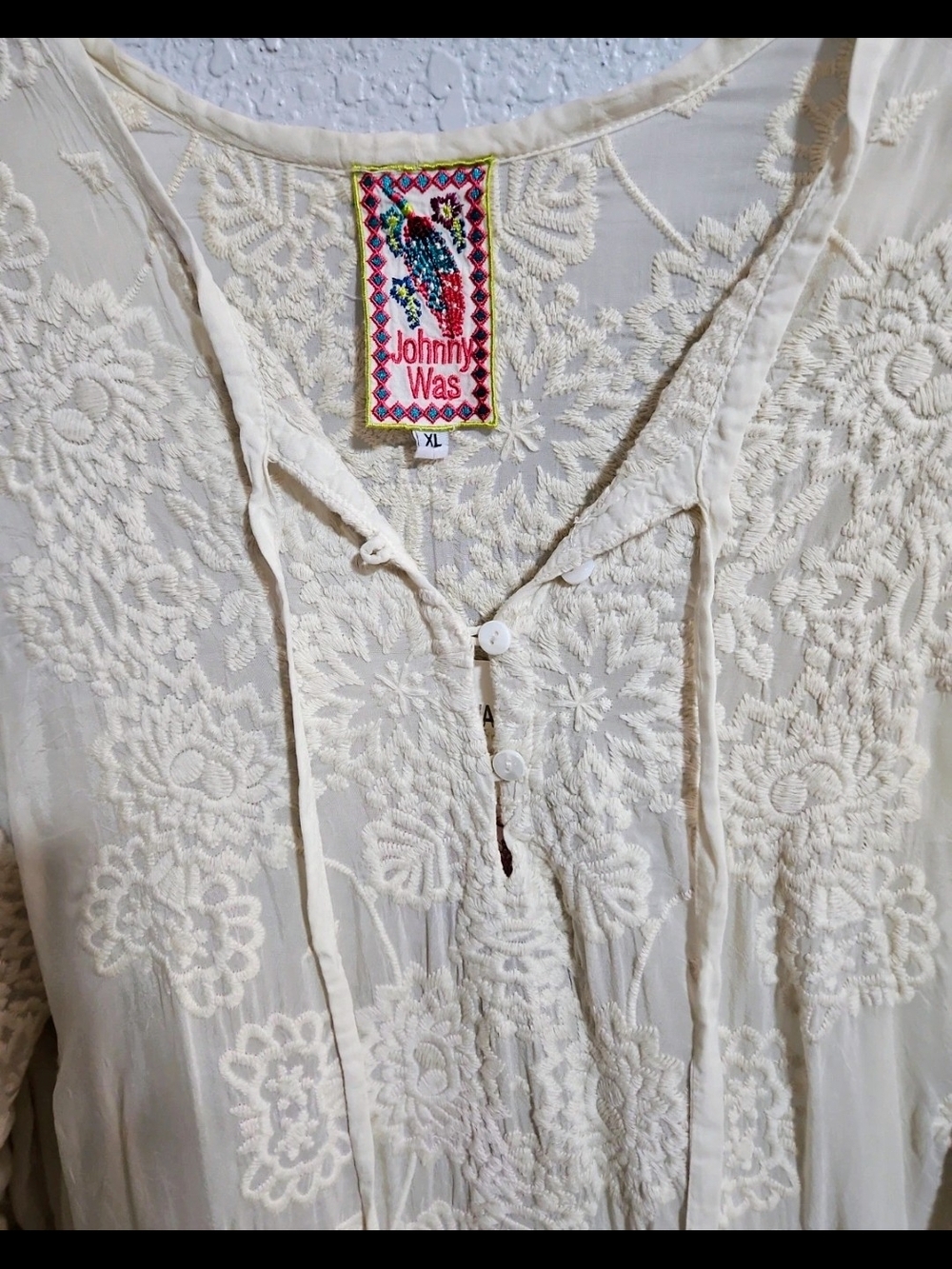 JOHNNY WAS Embroidered Cream Tunic Top - Picture 3 of 5